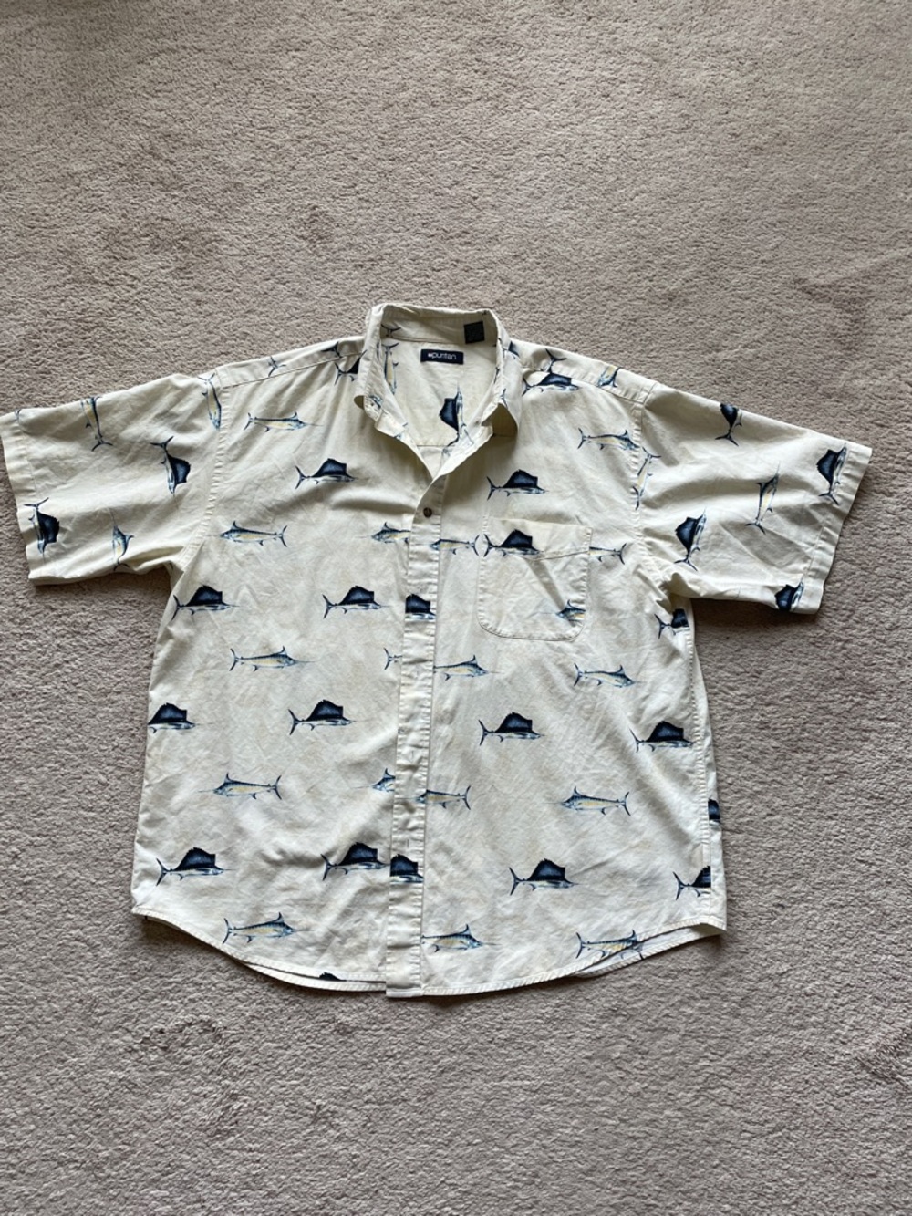 Puritan Men's Cream Short-Sleeve Marlin Print Button-Down Shirt